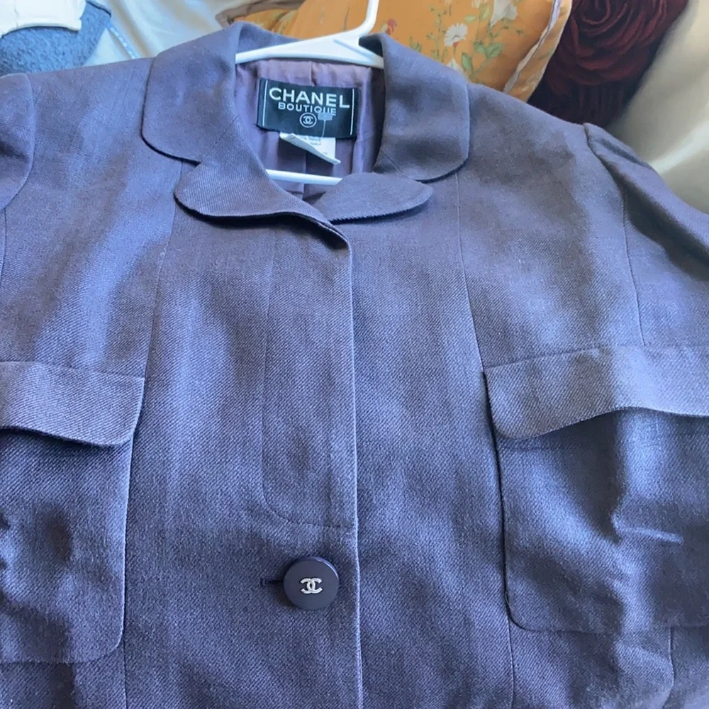 Auth CHANEL SUIT 100% Linen Jacket & Skirt size 38